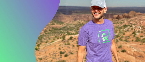 Man wearing a Chill Monkee Graphic Tee while hiking