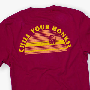 Close-up view of the Chill Your Monkee Sunset Graphic Tee