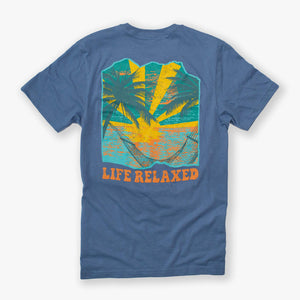 Rear view of the Life Relaxed Beach Hammock Graphic Tee